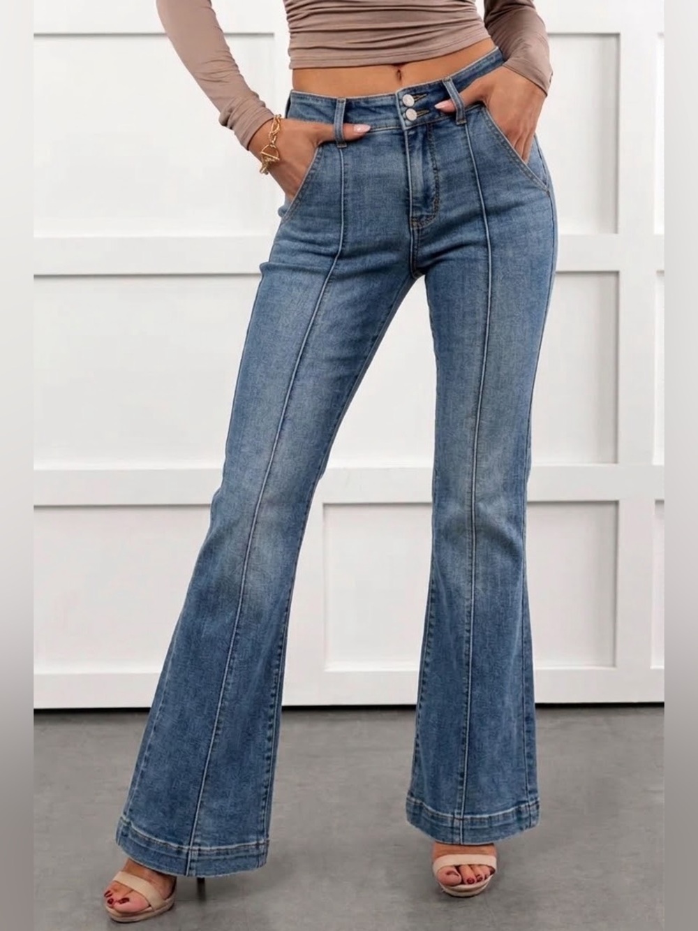 Judy Blue Trouser Flare Jeans Front Seam High Waisted Size 7/28